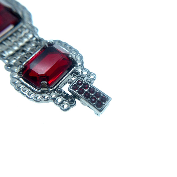 Swarovski Ruby Red Crystal Art Deco Gunmetal Statement Bracelet 7.5" Boxed - Picture 5 of 10
